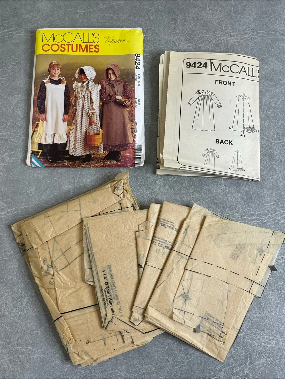 Vintage Girls' Prairie/Pioneer Dress, Pinafore and Bonnet Costume #9424 - 1998